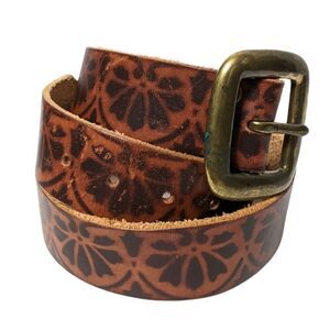 LUCKY BRAND Floral Burned Leather Belt 30